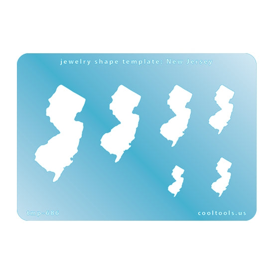 Blue plastic Jewelry Shape Template - New Jersey All 50 U.S. States are available. These templates are perfect for creating a personalized gift or a piece for yourself to represent your favorite state.  Includes 6 shapes. Sizes are from 16.5mm to 51.5mm.