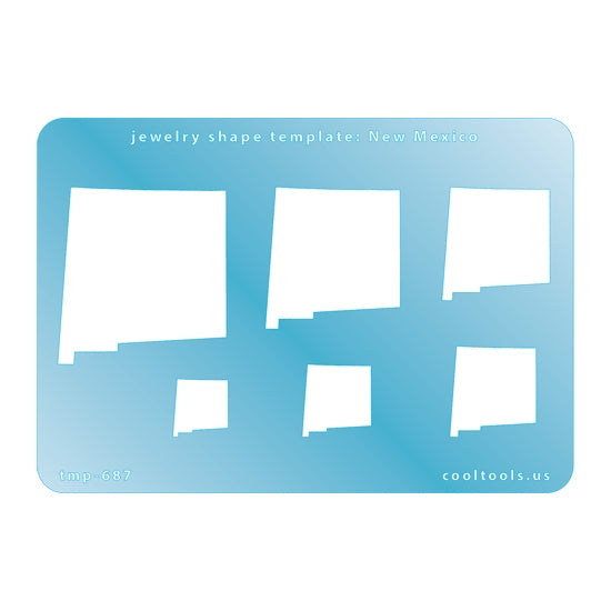 Blue plastic Jewelry Shape Template - New Mexico All 50 U.S. States are available. These templates are perfect for creating a personalized gift or a piece for yourself to represent your favorite state.  Includes 6 shapes. Sizes are from 13.5mm to 41.5mm.