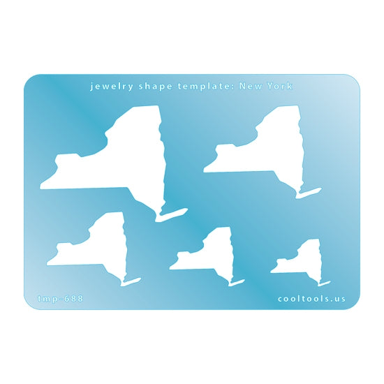 Blue plastic Jewelry Shape Template - New York All 50 U.S. States are available. These templates are perfect for creating a personalized gift or a piece for yourself to represent your favorite state.  Includes 6 shapes. Sizes are from 18mm to 55mm.