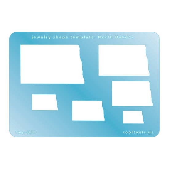 Blue plastic Jewelry Shape Template - North Dakota All 50 U.S. States are available. These templates are perfect for creating a personalized gift or a piece for yourself to represent your favorite state.  Includes 6 shapes. Sizes are from 17.5mm to 53.5mm.