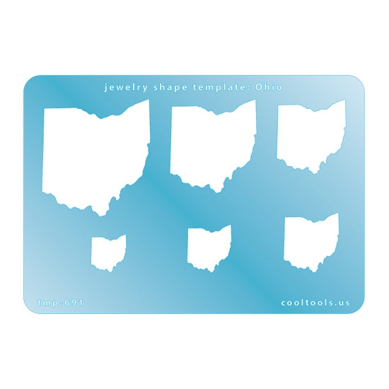 Blue plastic Jewelry Shape Template - Ohio All 50 U.S. States are available. These templates are perfect for creating a personalized gift or a piece for yourself to represent your favorite state.  Includes 6 shapes. Sizes are from 17mm to 52.5mm.