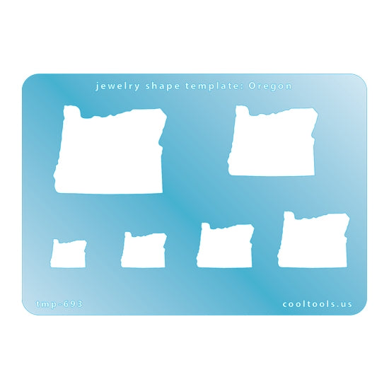 Blue plastic Jewelry Shape Template - Oregon All 50 U.S. States are available. These templates are perfect for creating a personalized gift or a piece for yourself to represent your favorite state.  Includes 6 shapes. Sizes are from 15.5mm to 48mm.