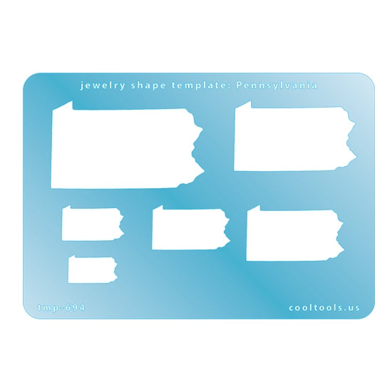 Blue plastic Jewelry Shape Template - Pennsylvania All 50 U.S. States are available. These templates are perfect for creating a personalized gift or a piece for yourself to represent your favorite state.  Includes 6 shapes. Sizes are from 19mm to 58mm.