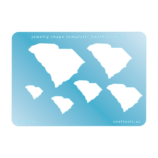 Blue plastic Jewelry Shape Template - South Carolina All 50 U.S. States are available. These templates are perfect for creating a personalized gift or a piece for yourself to represent your favorite state.  Includes 6 shapes. Sizes are from 18mm to 55mm.