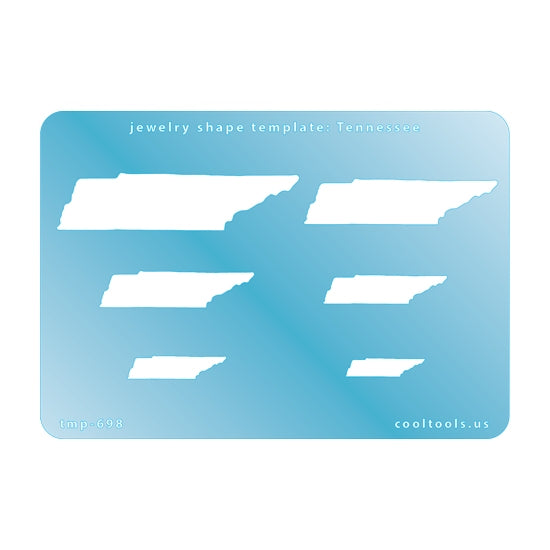 Blue plastic Jewelry Shape Template - Tennessee All 50 U.S. States are available. These templates are perfect for creating a personalized gift or a piece for yourself to represent your favorite state.  Includes 6 shapes. Sizes are from 21.5mm to 66.5mm.