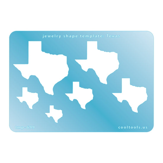 Blue plastic Jewelry Shape Template - Texas All 50 U.S. States are available. These templates are perfect for creating a personalized gift or a piece for yourself to represent your favorite state.  Includes 6 shapes. Sizes are from 17mm to 52mm.