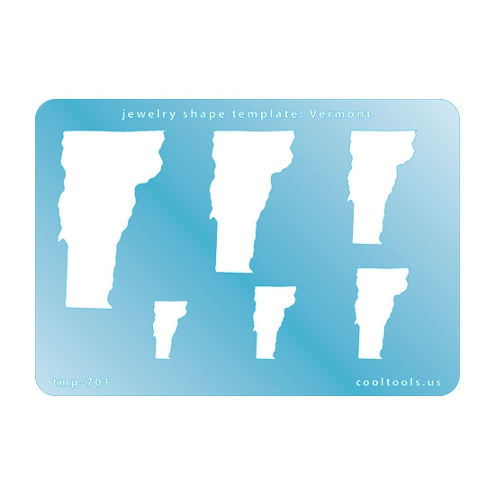 Blue plastic Jewelry Shape Template - Vermont All 50 U.S. States are available. These templates are perfect for creating a personalized gift or a piece for yourself to represent your favorite state.  Includes 6 shapes. Sizes are from 19mm to 60.5mm.