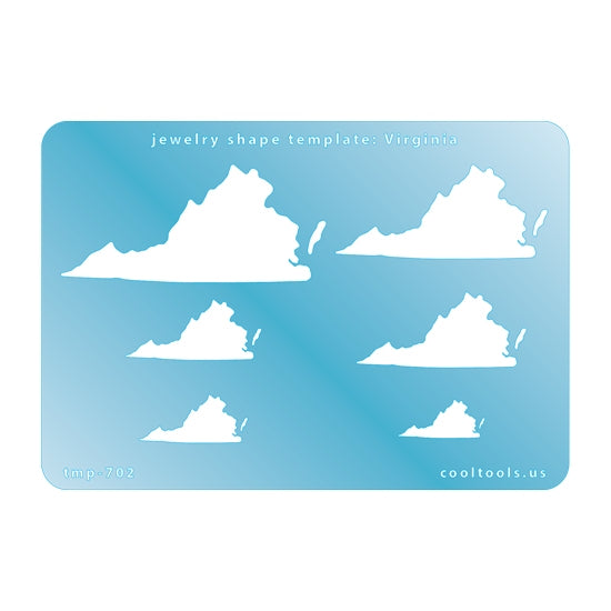 Blue plastic Jewelry Shape Template - Virginia All 50 U.S. States are available. These templates are perfect for creating a personalized gift or a piece for yourself to represent your favorite state.  Includes 6 shapes. Sizes are from 19mm to 58mm.