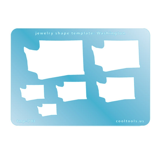 Blue plastic Jewelry Shape Template - Washington All 50 U.S. States are available. These templates are perfect for creating a personalized gift or a piece for yourself to represent your favorite state.  Includes 6 shapes. Sizes are from 19.5mm to 60mm.