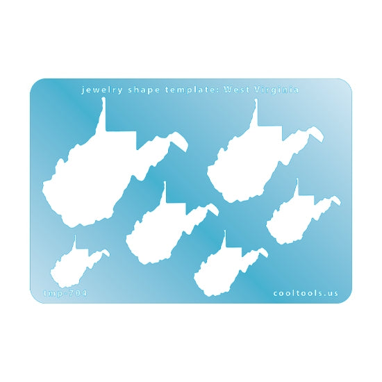 Blue plastic Jewelry Shape Template - West Virginia All 50 U.S. States are available. These templates are perfect for creating a personalized gift or a piece for yourself to represent your favorite state.  Includes 6 shapes. Sizes are from 24mm to 60.5mm.