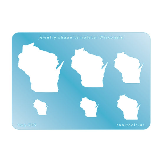 Blue plastic  Jewelry Shape Template - Wisconsin All 50 U.S. States are available. These templates are perfect for creating a personalized gift or a piece for yourself to represent your favorite state.  Includes 6 shapes. Sizes are from 17.5mm to 53.5mm.