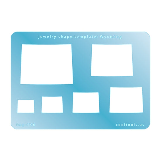 Blue plastic Jewelry Shape Template - Wyoming All 50 U.S. States are available. These templates are perfect for creating a personalized gift or a piece for yourself to represent your favorite state.  Includes 6 shapes. Sizes are from 15.5mm to 48mm.