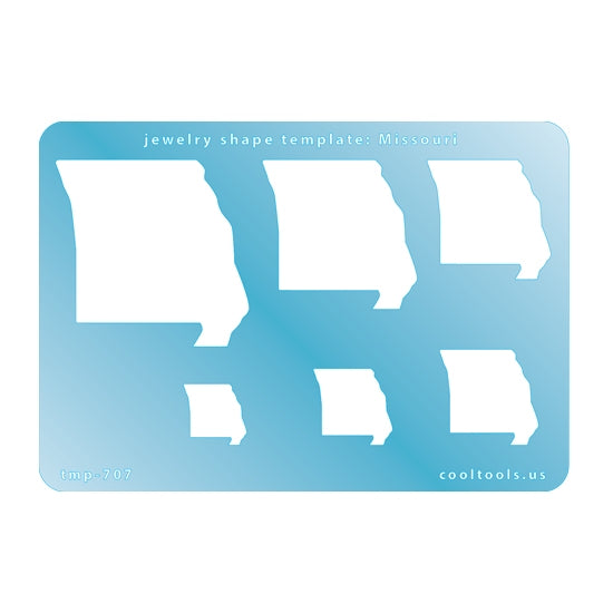 Blue plastic Jewelry Shape Template - Missouri All 50 U.S. States are available. These templates are perfect for creating a personalized gift or a piece for yourself to represent your favorite state.  Includes 6 shapes. Sizes are from 19.5mm to 60mm.