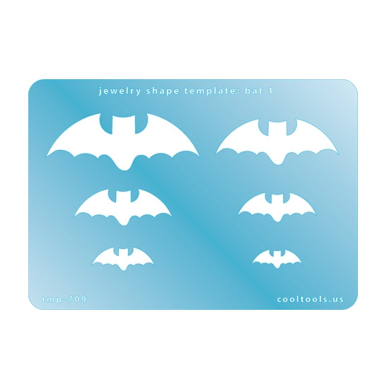 Blue plastic Jewelry Shape Template - Bat 1 Includes 6 shapes. Sizes are from 19mm to 53mm.  Our special surface makes it easy to find these templates on your workbench, but allows clarity for positioning.