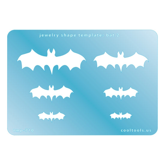 Blue plastic Jewelry Shape Template - Bat 2 Includes 6 shapes. Sizes are from 19mm to 59mm.  Our special surface makes it easy to find these templates on your workbench, but allows clarity for positioning.