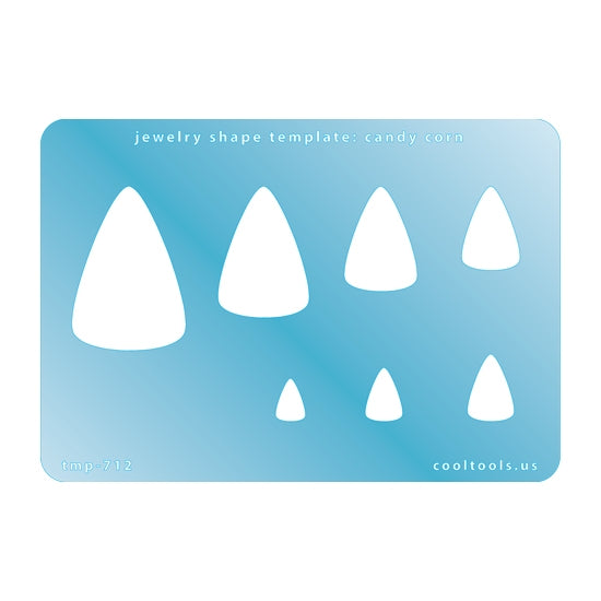 Blue plastic  Jewelry Shape Template - Candy Corn Includes 7 shapes. Sizes are from 10mm to 40mm.  Our special surface makes it easy to find these templates on your workbench, but allows clarity for positioning