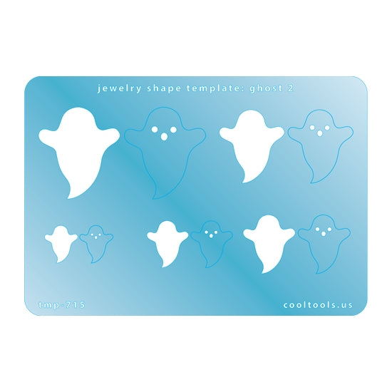 Blue plastic Jewelry Shape Template - Ghost 2 Includes 5 shapes. Sizes are from 14mm to 33.5mm.  Our special surface makes it easy to find these templates on your workbench, but allows clarity for positioning.