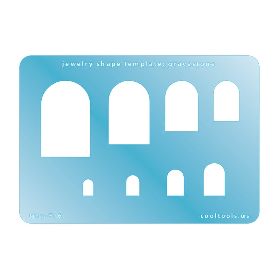 Blue plastic Jewelry Shape Template - Gravestone Includes 8 shapes. Sizes are from 9mm to 40mm.  Our special surface makes it easy to find these templates on your workbench, but allows clarity for positioning.