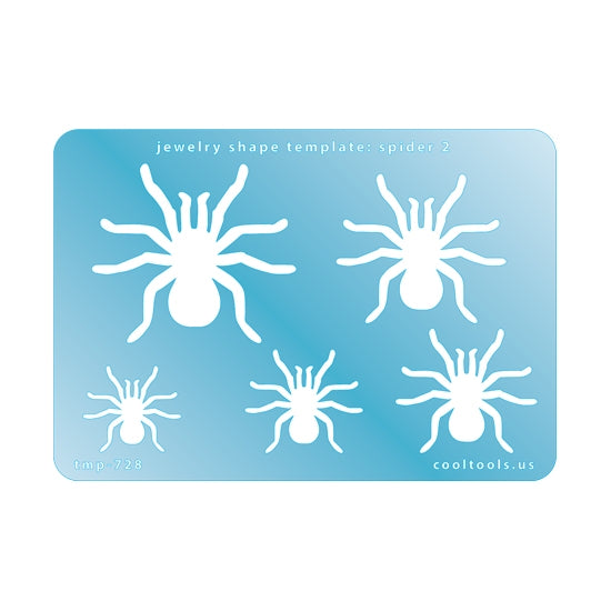 Blue plastic Jewelry Shape Template - Spider 2 Includes 5 shapes. Sizes are from 22mm to 45mm.  Our special surface makes it easy to find these templates on your workbench, but allows clarity for positioning.