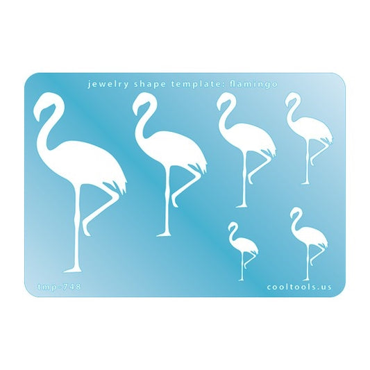 Blue plastic Jewelry Shape Template - Flamingo Includes 6 shapes. Sizes are from 23.5mm to 71.5mm.  Our special surface makes it easy to find these templates on your workbench, but allows clarity for positioning.