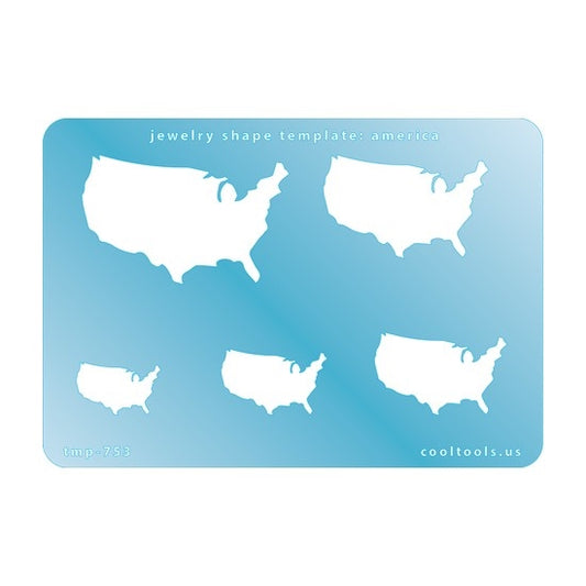 Blue plastic Jewelry Shape Template - America Includes 5 shapes. Sizes are from 20.5mm to 52mm.  Our special surface makes it easy to find these templates on your workbench, but allows clarity for positioning.