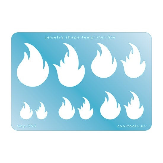 Blue plastic Jewelry Shape Template - Fire Includes 10 shapes. Sizes are from 16.5mm to 40.5mm.  Our special surface makes it easy to find these templates on your workbench, but allows clarity for positioning