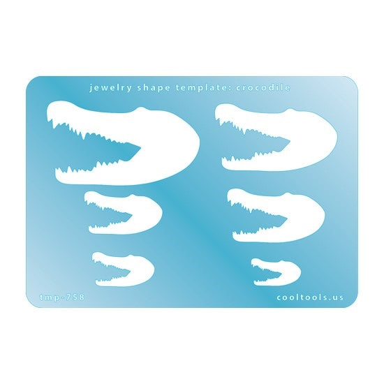 Blue plastic Jewelry Shape Template - Crocodile Includes 6 shapes. Sizes are from 19.5mm to 59.5mm.  Our special surface makes it easy to find these templates on your workbench, but allows clarity for positioning.