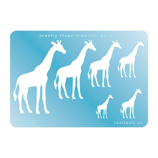 Blue plastic Jewelry Shape Template - Giraffe Includes 6 shapes. Sizes are from 24.5mm to 76.5mm.  Our special surface makes it easy to find these templates on your workbench, but allows clarity for positionin