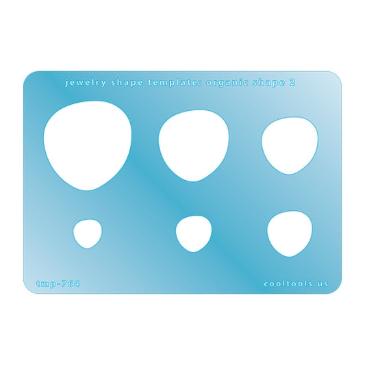 Blue plastic Jewelry Shape Template - Organic Shape 2 Includes 6 shapes. Sizes are from 12mm to 37mm.  Our special surface makes it easy to find these templates on your workbench, but allows clarity for positioning.