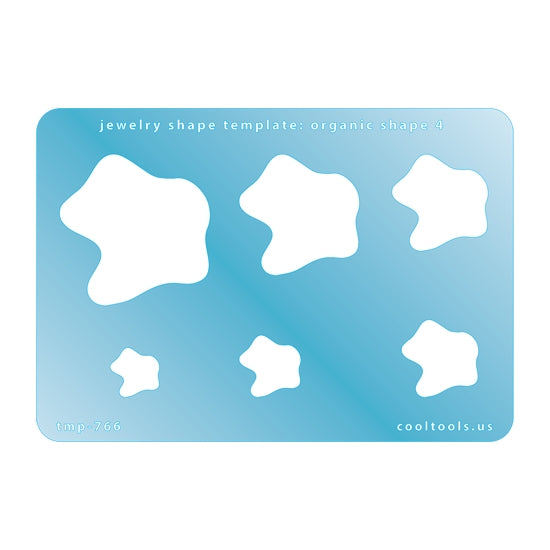 Blue plastic Jewelry Shape Template - Organic Shape 4 Includes 6 shapes. Sizes are from 13.5mm to 42.5mm.  Our special surface makes it easy to find these templates on your workbench, but allows clarity for positioning.