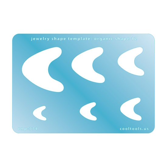 Blue plastic Jewelry Shape Template - Organic Shape 12 Includes 7 shapes. Sizes are from 13mm to 41mm.  Our special surface makes it easy to find these templates on your workbench, but allows clarity for positioning.