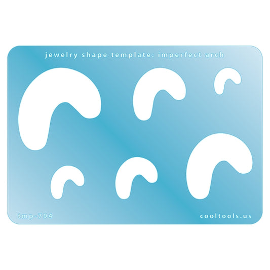 Blue plastic Jewelry Shape Template - Imperfect Arch Includes 6 shapes. Sizes are from 19mm to 47mm.  Our special surface makes it easy to find these templates on your workbench, but allows clarity for positioning.