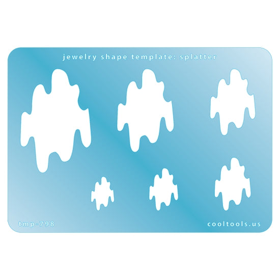 Blue plastic Jewelry Shape Template - Splatter Includes 6 shapes. Sizes are from 16mm to 50mm.  Our special surface makes it easy to find these templates on your workbench, but allows clarity for positioning.