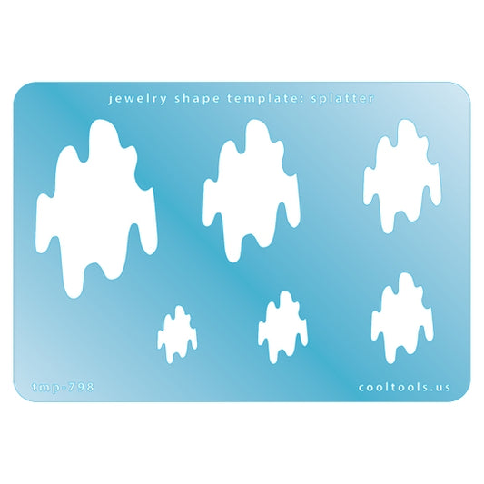 Blue plastic Jewelry Shape Template - Splatter Includes 6 shapes. Sizes are from 16mm to 50mm.  Our special surface makes it easy to find these templates on your workbench, but allows clarity for positioning.