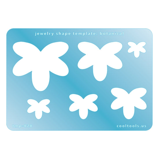 Blue plastic Jewelry Shape Template - Botanical Includes 6 graduated sizes. Sizes are from 15.5mm to 48mm.  Our special surface makes it easy to find these templates on your workbench, but allows clarity for positioning.