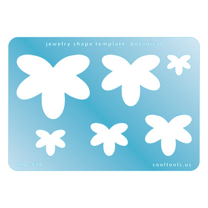 Blue plastic Jewelry Shape Template - Botanical Includes 6 graduated sizes. Sizes are from 15.5mm to 48mm.  Our special surface makes it easy to find these templates on your workbench, but allows clarity for positioning.