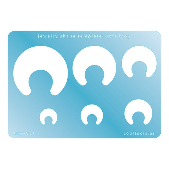 Blue plastic Jewelry Shape Template - Soft Loop Includes 6 graduated sizes. Sizes are from 14.5mm to 45.5mm.  Our special surface makes it easy to find these templates on your workbench, but allows clarity for positioning.