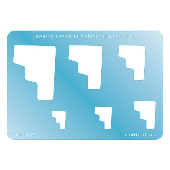 Jewelry Shape Template - Zig Zag Drop Includes 6 graduated sizes. Sizes are from 17.5mm to 53.5mm.  Our special surface makes it easy to find these templates on your workbench, but allows clarity for positioning.