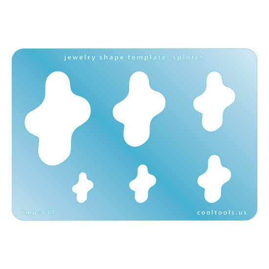 Blue plastic Jewelry Shape Template - Splotch Includes 6 graduated sizes. Sizes are from 15mm to 49mm.  Our special surface makes it easy to find these templates on your workbench, but allows clarity for positioning.