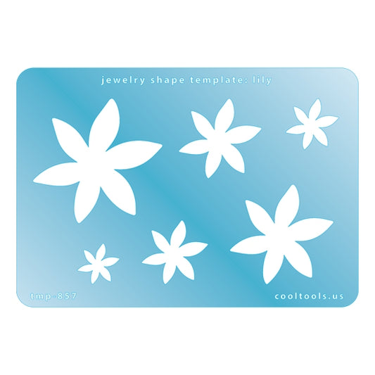 Blue plastic Jewelry Shape Template - Lily Includes 6 graduated sizes. Sizes are from 14mm to 48mm.  Our special surface makes it easy to find these templates on your workbench, but allows clarity for positioning.