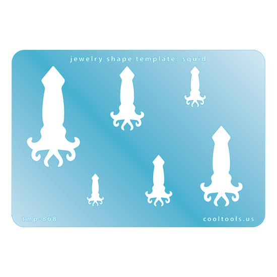 Blue plastic Jewelry Shape Template - Squid Includes 6 graduated sizes. Sizes are from 16.5mm to 50.5mm.  Our special surface makes it easy to find these templates on your workbench, but allows clarity for positioning.