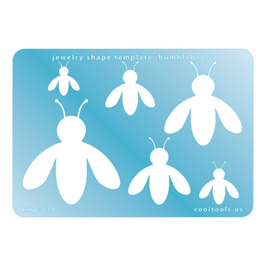 Blue plastic Jewelry Shape Template - Bumblebee 2 Includes 6 graduated sizes. Sizes are from 18.5mm to 53mm.  Our special surface makes it easy to find these templates on your workbench, but allows clarity for positioning.