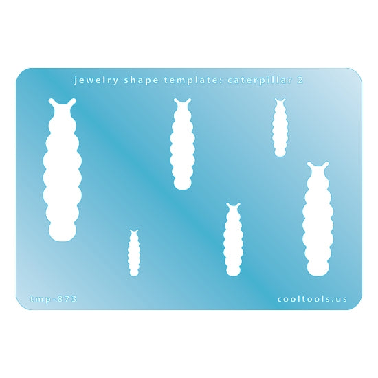 Blue plastic Jewelry Shape Template - Caterpillar 2 Includes 6 graduated sizes. Sizes are from 16.4mm to 51.5mm.  Our special surface makes it easy to find these templates on your workbench, but allows clarity for positioning.