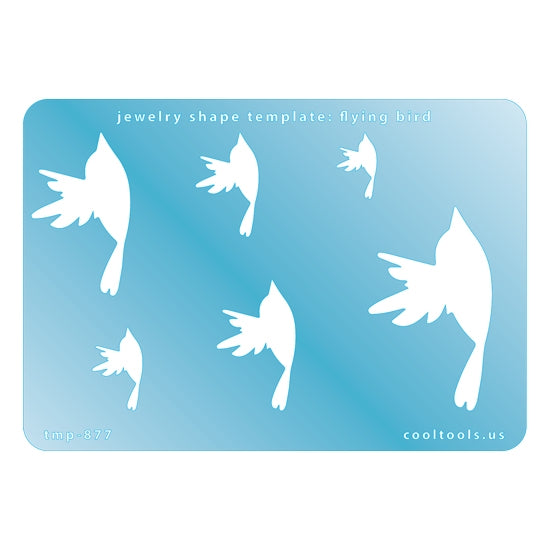 Blue plastic Jewelry Shape Template - Flying Bird Includes 6 graduated sizes. Sizes are from 16mm to 51.5mm.  Our special surface makes it easy to find these templates on your workbench, but allows clarity for positioning