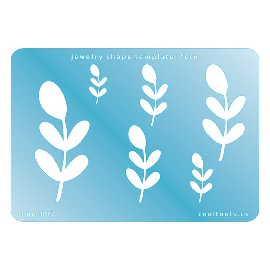 Blue plastic Jewelry Shape Template - Fern Includes 6 graduated sizes. Sizes are from 20.5mm to 61.5mm.  Our special surface makes it easy to find these templates on your workbench, but allows clarity for positioning.