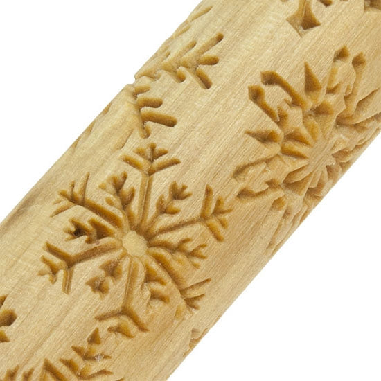 Large Wooden Hand Roller - Snowflakes