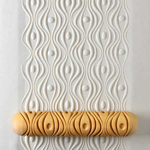 Large Wooden Hand Roller - Wavy Abstract rolled into clay\