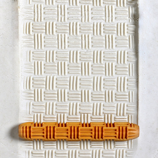 Wooden Hand Roller - Basketweave 1 in white clay