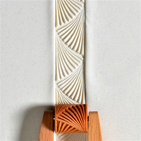 Wooden Mini Roller - Deco ZigZag 20mm rolled into white clay