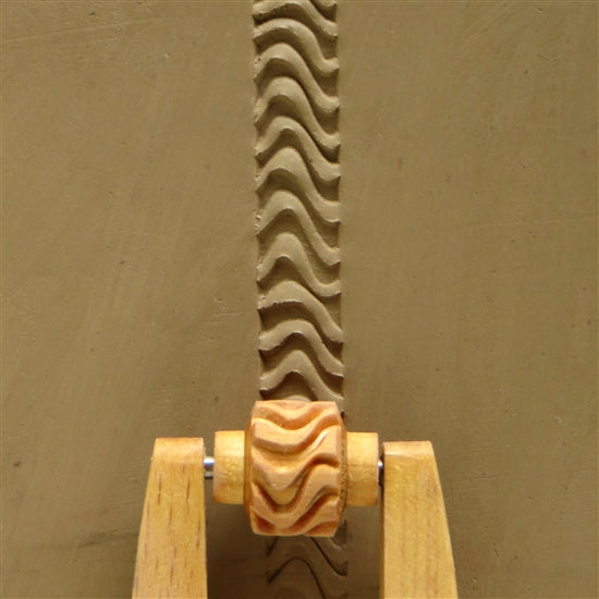 Wooden Mini Roller - Zebra Lines 10mm  rolled into clay